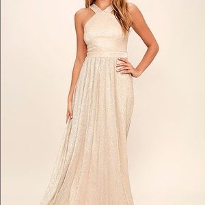 ALWAYS MOVING GOLD MAXI DRESS LULUS